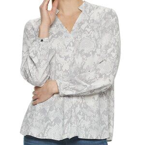 NWT Women's Jennifer Lopez Slit-Sleeve Pleated Popover Top, Size: Medium, Grey